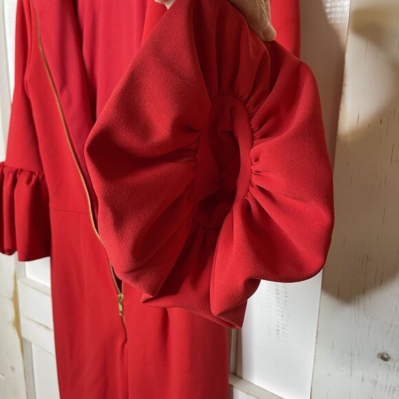 BETSY & ADAM Red Bell Sleeve Gold Zipper Midi Formal Sheath Cocktail Dress 4 - Picture 12 of 12